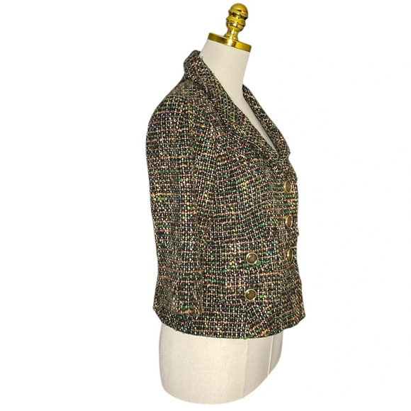 ANN TAYLOR LOFT | Women’s Wool Blend Cropped Tweed Blazer Green Brown Size 8 - Picture 3 of 11